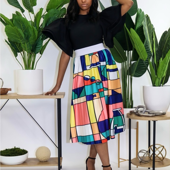 Mixed print midi skirt - Picture 2 of 2